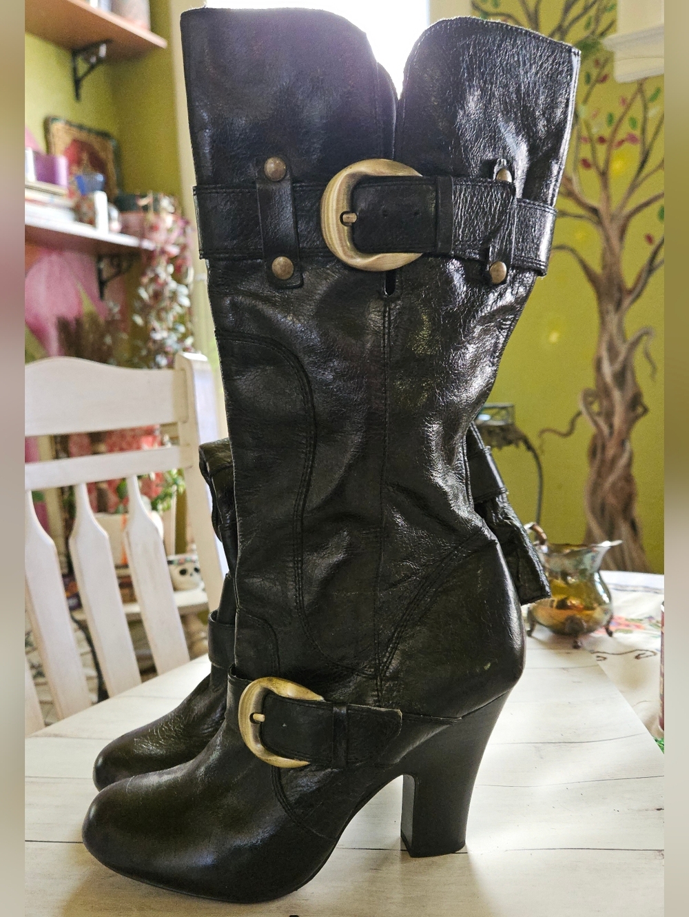 Black Buckle Heeled Women's Boots - Naughty Monkey